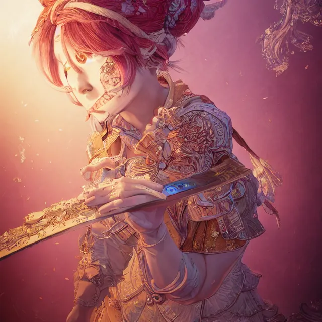 Image similar to the portrait of neutral good colorful female cleric bard as absurdly beautiful, gorgeous, elegant, young gravure idol, an ultrafine hyperdetailed illustration by kim jung gi, irakli nadar, intricate linework, sharp focus, bright colors, octopath traveler, final fantasy, unreal engine 5 highly rendered, global illumination, radiant light, detailed and intricate environment