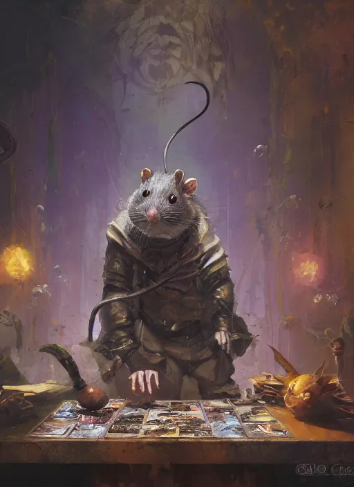 Prompt: Oil painting of a rat, D&D, Magic The Gathering, by Craig Mullins, Nekro, Victo Ngai, centered, symmetrical, 8k, sharp focus