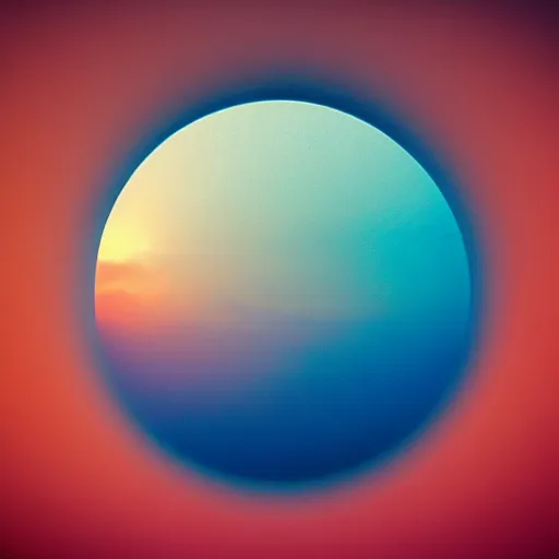 Prompt: round sun, redpink sunset, ethereal abstract, diffused, natural geographic photography, centered, symmetrical, iconic