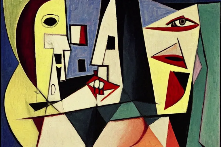 Prompt: the ugly truth, female vampire, cubism by picasso