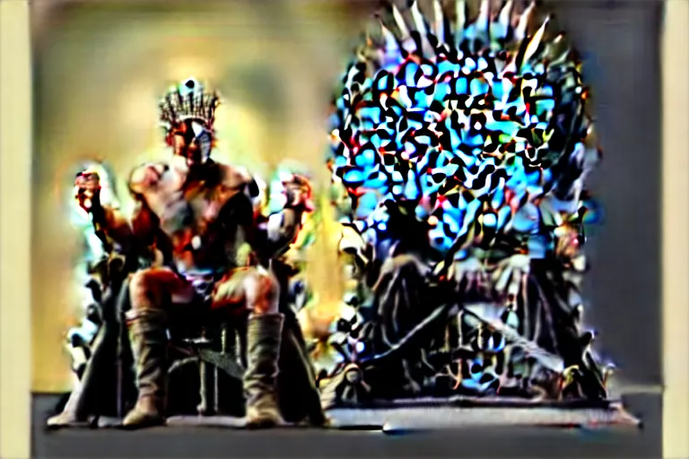 Image similar to man sitting, on a throne made of money, in the style of alex ross, game of thrones