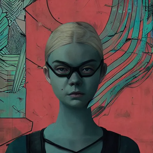 Prompt: Elle Fanning in Splinter Cell picture by Sachin Teng, asymmetrical, dark vibes, Realistic Painting , Organic painting, Matte Painting, geometric shapes, hard edges, graffiti, street art:2 by Sachin Teng:4