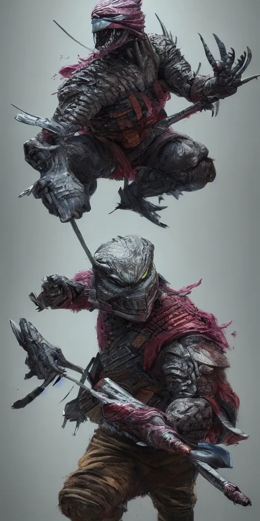 Image similar to uhd hyperrealistic photorealisitc hyperdetailed detailed concept art of bolo young as shredder from tmnt, dynamic lighting, hopeless emotions, by beksinski, sharp focus, artstation hq, 8 k, intricate, subsurface scattering, ray tracing, vivid colors, octane render