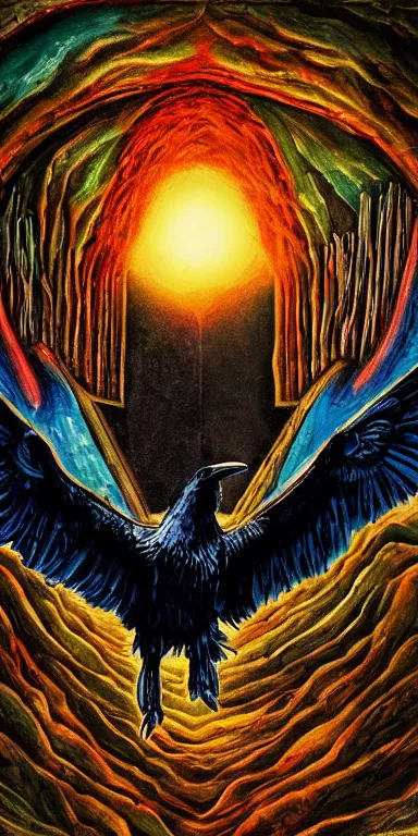 Prompt: portal to the raven dimension, album artwork, album art, detailing, expressionist