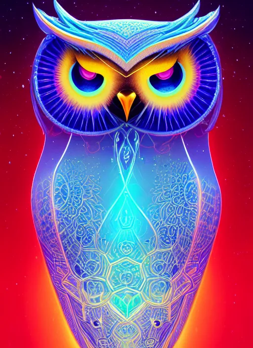 Image similar to symmetry!! product render poster vivid colors divine proportion owl, ice and snow, glowing fog intricate, elegant, highly detailed, digital painting, artstation, concept art, smooth, sharp focus, illustration,