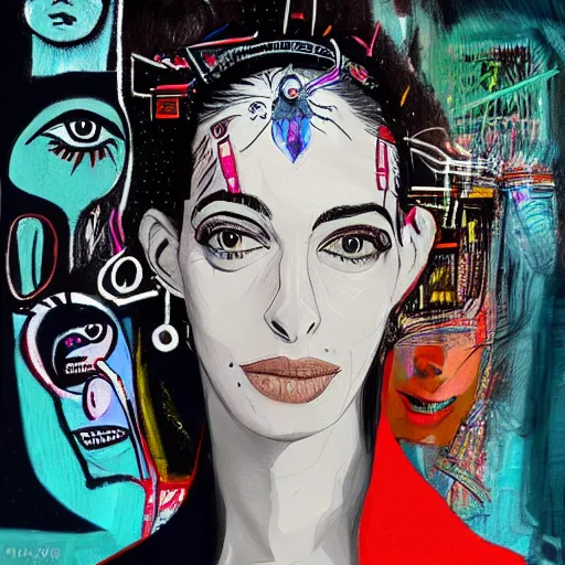 Prompt: a sketch, ultra detailed, mystical travel, magic, universe, beautiful woman, similar to anne hathaway, surreal city, in style of jean - michel basquiat, trending on artstation