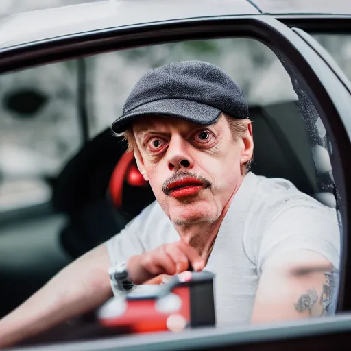 Image similar to steve buscemi driving a sausage car, canon eos r 3, f / 1. 4, iso 2 0 0, 1 / 1 6 0 s, 8 k, raw, unedited, symmetrical balance, in - frame