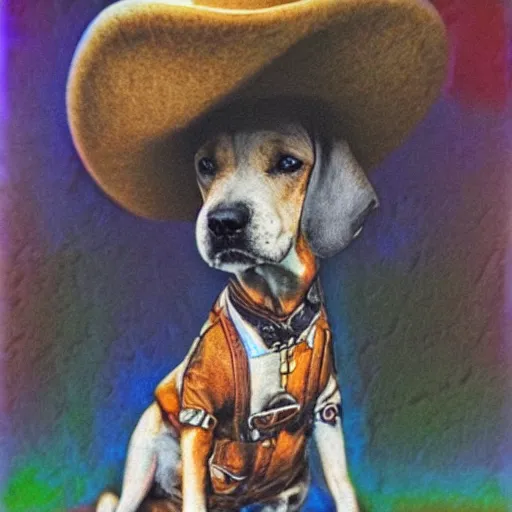 Image similar to a cute dog wearing a cowboy hat, deep dream