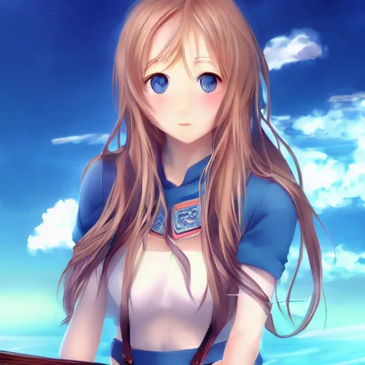 Image similar to a very beautiful young yuuki asuna, full body, long wavy blond hair, sky blue eyes, full round face,, bikini, miniskirt, front shot, highly detailed, cinematic wallpaper by stanley artgerm lau