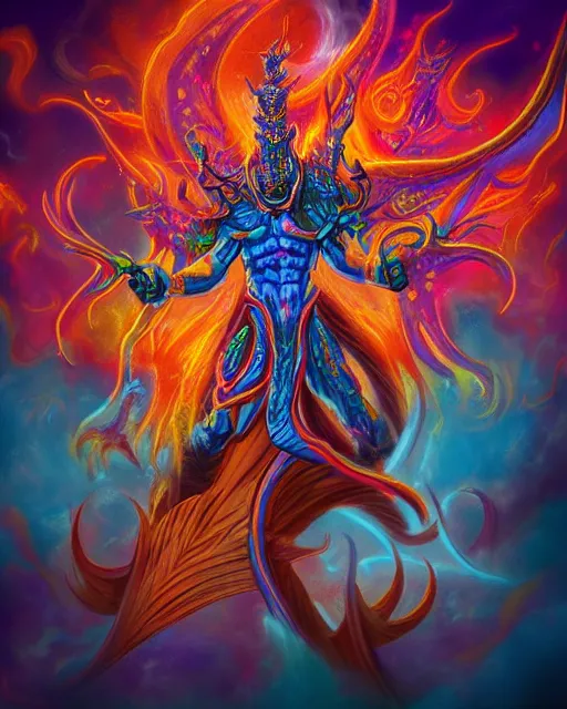 Image similar to psychedelic flamer of tzeentch, trending on artstation