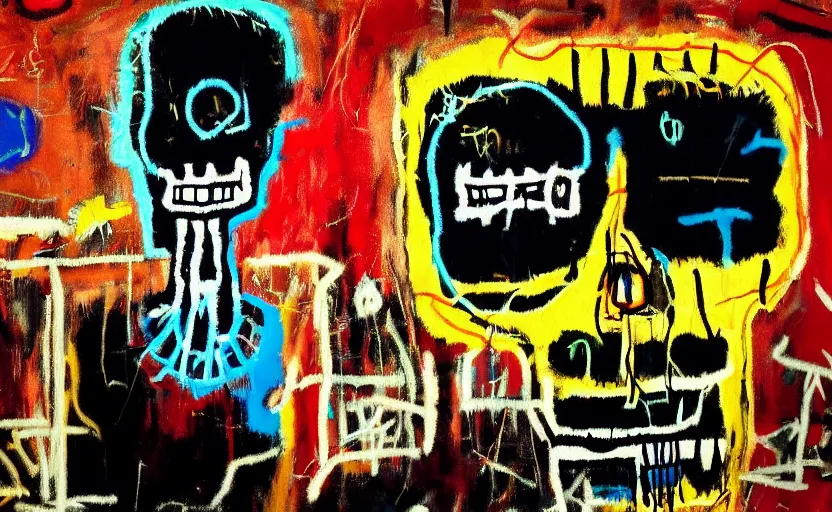 Image similar to photograph of basquiat skull machine perfect composition masterpiece dramatic lighting