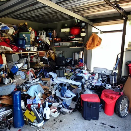 Image similar to garage filled with stuff by hoarder