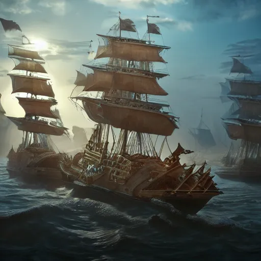 Image similar to ancient ship battle, highly detailed, photorealistic portrait, bright studio setting, studio lighting, crisp quality and light reflections, unreal engine 5 quality render