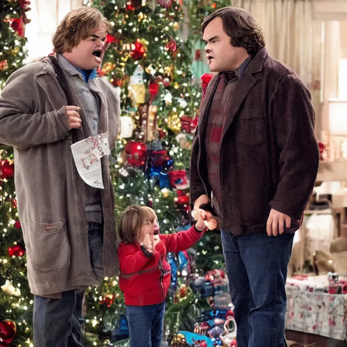 Image similar to jack black starring in home alone with will ferrell, 8 k,