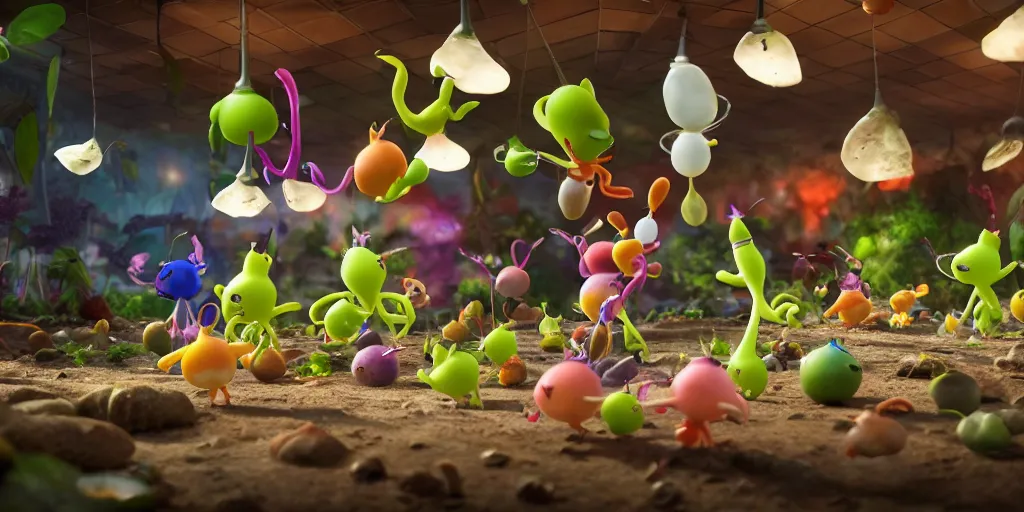 Image similar to pikmin inside of taco bell, realistic 4 k octane beautifully detailed render, 4 k post - processing, highly detailed, intricate complexity, epic composition, magical atmosphere, cinematic lighting, masterpiece, ultra hd