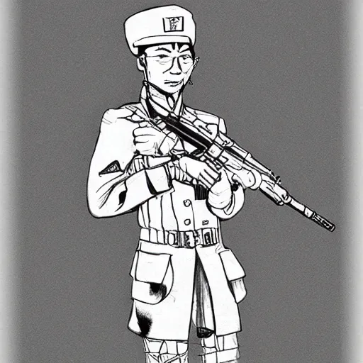 Prompt: drawing of a soldier in Kim Jung Gi style