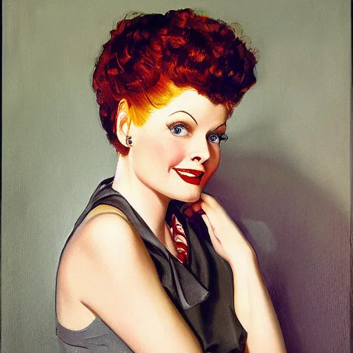Prompt: oil Painting of Lucille ball by J.c. Leyendecker