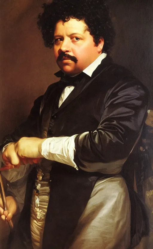 Image similar to Portrait of Alexandre Dumas, oil on canvas, highly detailed,, by Franz Xaver Winterhalter, 8k