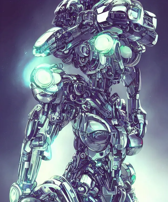 Image similar to a woman turning into an mecha android portrait wearing a part cybernetic mecha body, surrealism , scifi, intricate, elegant, sharp eyebrows, ornate long flowing hair, highly detailed cybernetic body, neon glowing eyes, digital painting, artstation, concept art, smooth, sharp focus, illustration, art by Artgerm and moebius and Peter Mohrbacher