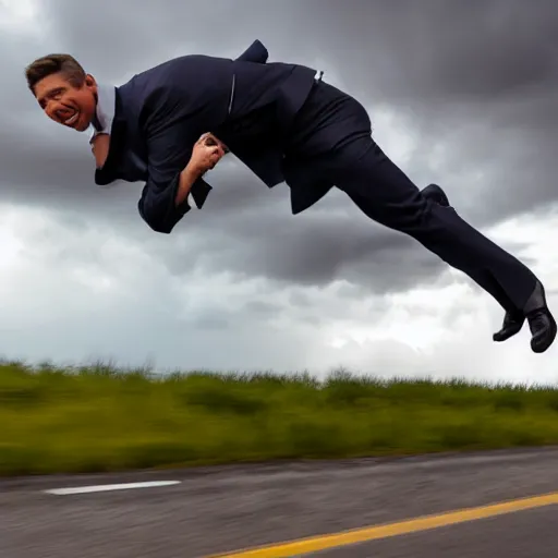 Image similar to 4 k hdr full body wide angle sony portrait of ron desantis riding on top of a flying nuclear missile with moody stormy overcast lighting