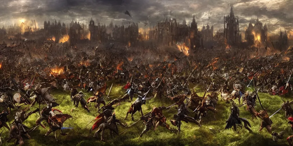 massive fantasy medieval battle scene, cinematic, high | Stable Diffusion | OpenArt