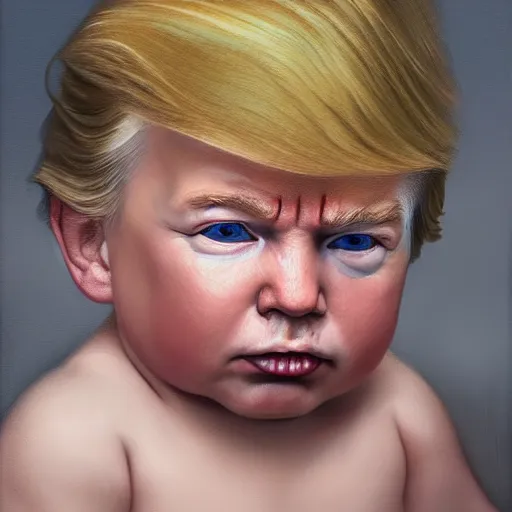 Image similar to portrait donald trump as a baby, fine art, award winning, subtle earthy tones, intricate, elegant, sharp focus, cinematic lighting, digital painting, 8 k concept art, by michael hussar and greg manchess and brom and z. w. gu, 8 k