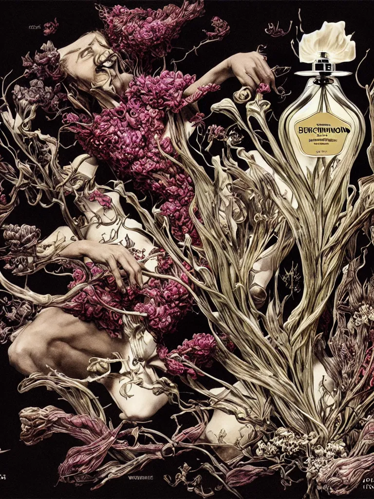 Image similar to fragrance advertising campaign by bernie wrightson, highly detailed