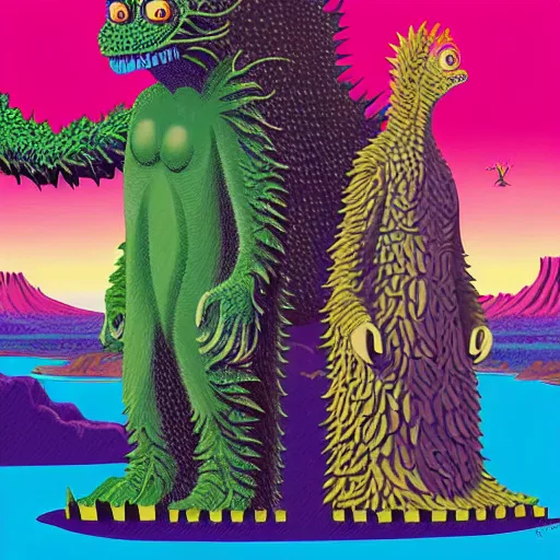 Image similar to adam and eve bigger than godzilla, monument valley art style, smooth painting, each individual seeds have ultra high detailed, 4 k, illustration, comical, acrylic paint style, pencil style, torn cosmo magazine style, pop art style, ultra realistic, underrated, by mike swiderek, jorge lacera, ben lo, tyler west