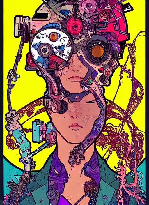 Image similar to cyberpunk pisces!! cyborg portrait illustration, pop art, splash painting, art by geof darrow, ashley wood, alphonse mucha, makoto shinkai