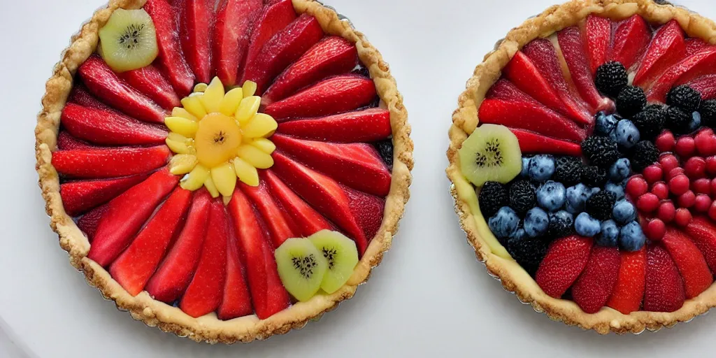 Image similar to delicious fruit tart full of needles sticking out