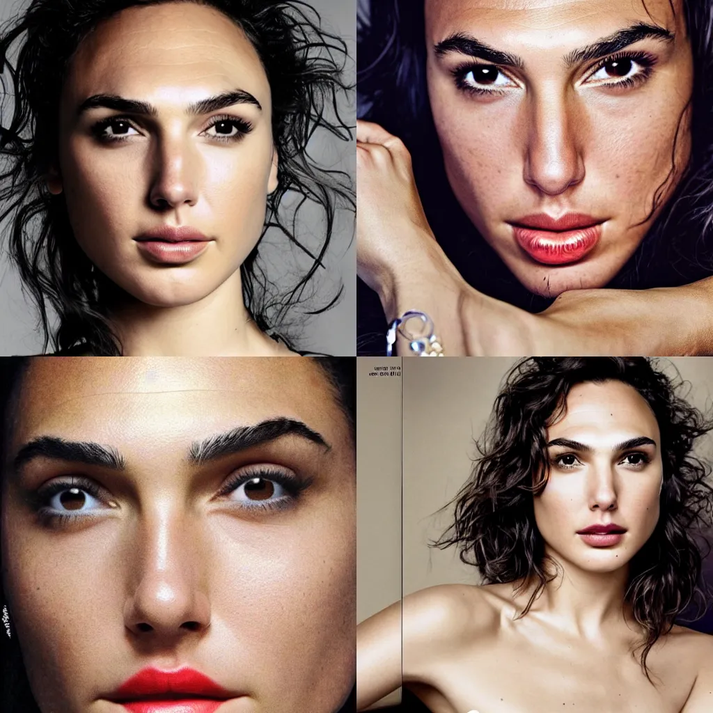 Prompt: portrait of Gal Gadot in the style of Mario Testino, cover photo, detailed, 82 mm sigma art, close up