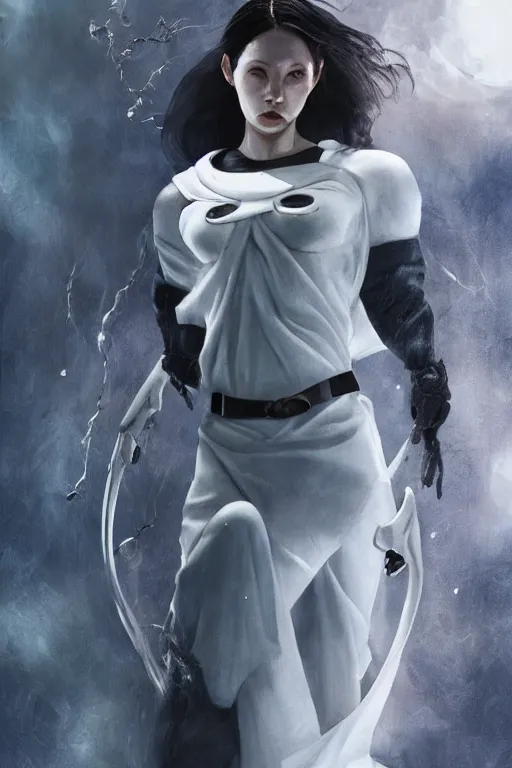 Prompt: characters portrait of Moon Knight mixed with Neo from Matrix movie by Alyssa Monks, full-shot, merged character, Full body shot, cinematic opening shot, 4k, highly detailed, cinematic lighting