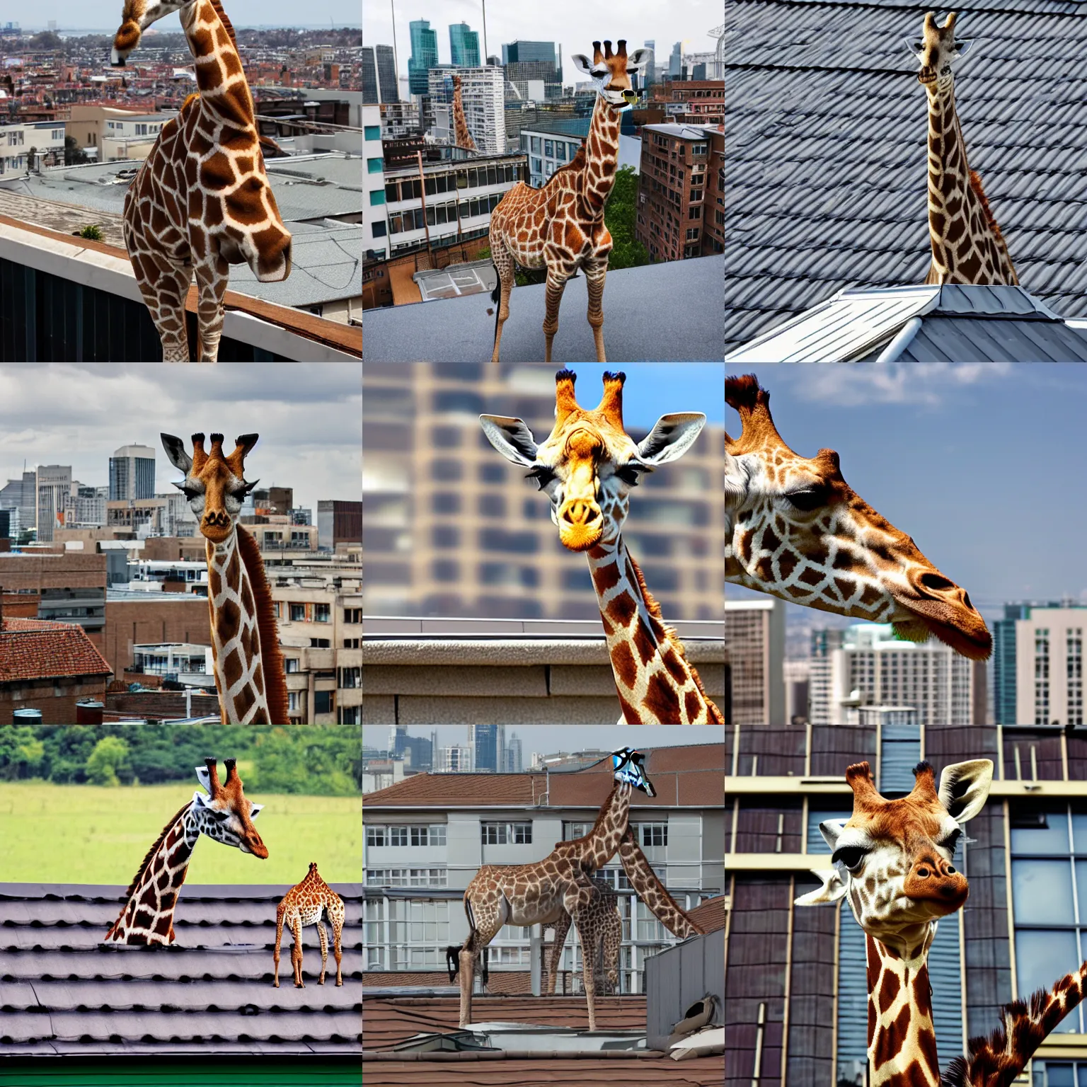 Prompt: giraffe on the rooftop