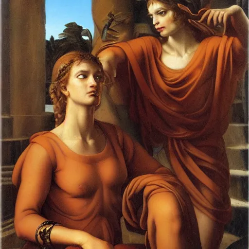 Image similar to beautiful young women scholars of Thebes Jeff Easley and Michelangelo, fantastic reality, detailed and beautiful faces, dramatic lighting, establishing shot, 8k resolution – W 1024