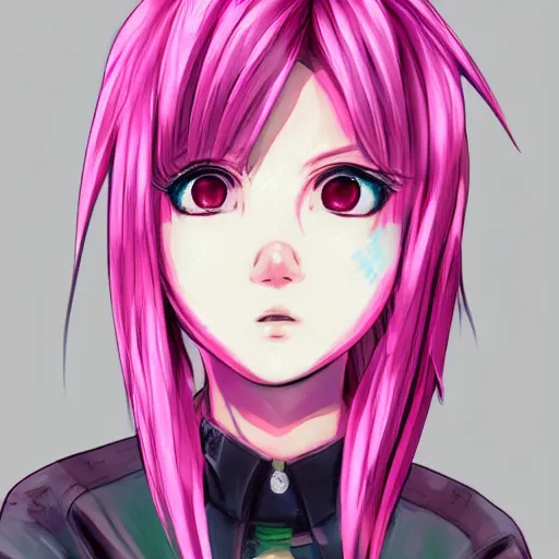 Image similar to full headshot portrait of anime woman with pink mohawk punk, digital art, drawn by WLOP, by Avetetsuya Studios, anime manga panel, trending on artstation, wearing a plaid shirt