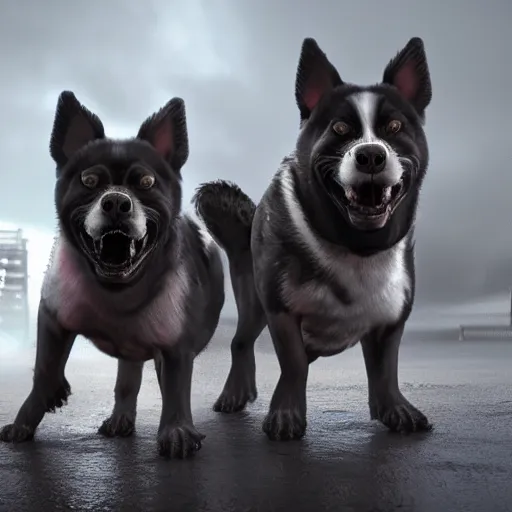 Image similar to angry dogs, hyper realistic, 4k, 8k, cinematik