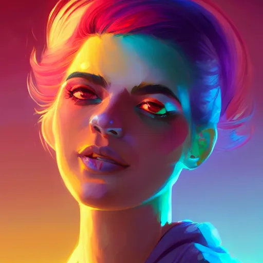 Image similar to beautiful woman with rainbow hair, maya ali mage, gloomhaven, dynamic lighting, gaudy colors, octane render aesthetic, matte painting concept art, official fanart behance hd artstation by jesper ejsing, by rhads and makoto shinkai and lois van baarle and ilya kuvshinov and rossdraws