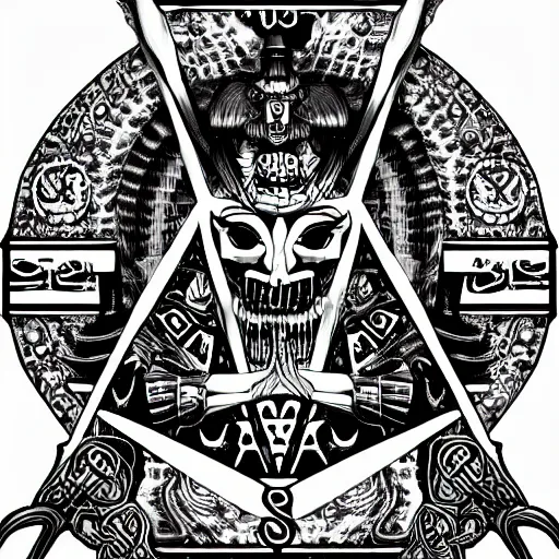 Image similar to portre of a demon, masonic and kabalistic symbols in background, digital art, ultra detailed