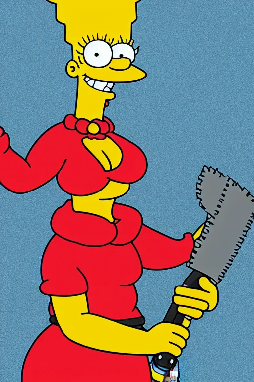 Prompt: marge simpson as a serial killer, holding a chainsaw