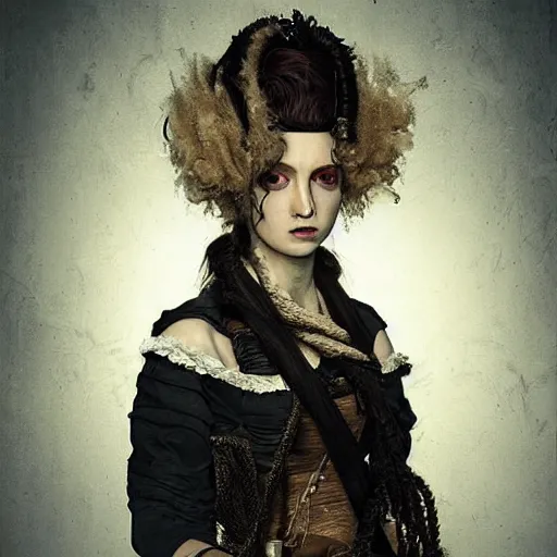 Image similar to portrait of a Shibari rope wrapped face and neck, headshot, insanely nice professional hair style, dramatic hair color, digital painting, of a old 18th century, tourist, wrap around eye patch, amber jewels, baroque, ornate clothing, scifi, realistic, hyper detailed, child, chiaroscuro, concept art, art by Franz Hals and Jon Foster and Ayami Kojima and Amano and Karol Bak,