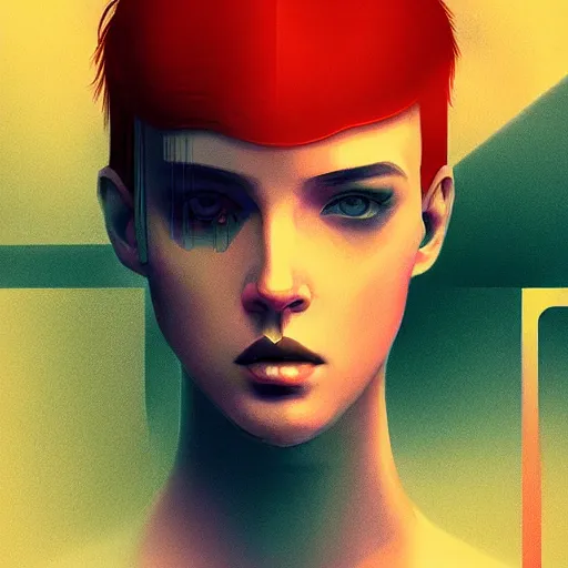 Image similar to portrait handsome androgynous sci - fi girl, blade runner 2 0 4 9, futuristic metropolis, digital art, pop art by hsiao - ron cheng