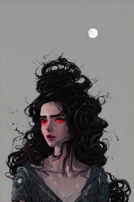 Image similar to highly detailed portrait of sci - fi long curly blue haired lady by atey ghailan, james gilleard, by joe fenton, by greg rutkowski, by greg tocchini, by kaethe butcher, 4 k resolution, gradient red, orange, black and white color scheme!!! ( ( nebula dystopian city spiral background ) )