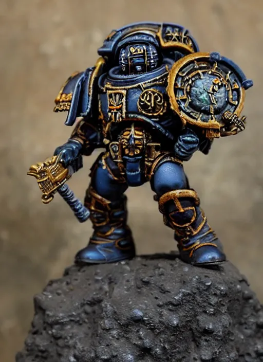 Image similar to 8 0 mm resin detailed miniature of a warhammer 4 0 k space marine with steampunk armor, product introduction photos, 4 k, full body,