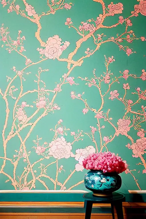 Prompt: Chinoiserie floral wallpaper by James Jean, victo ngai, James Turrell