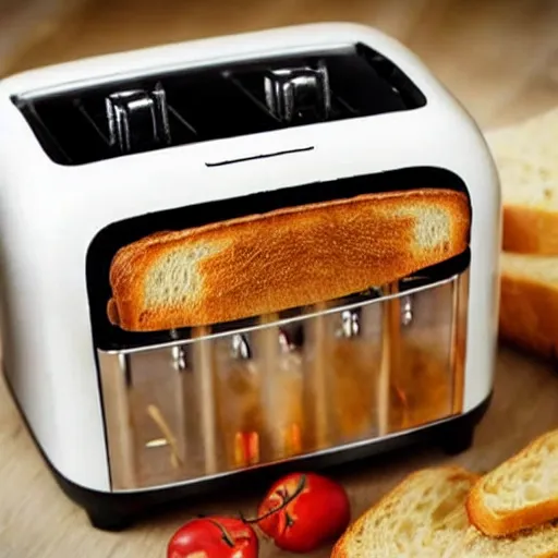 Prompt: transparent toaster with bread in it