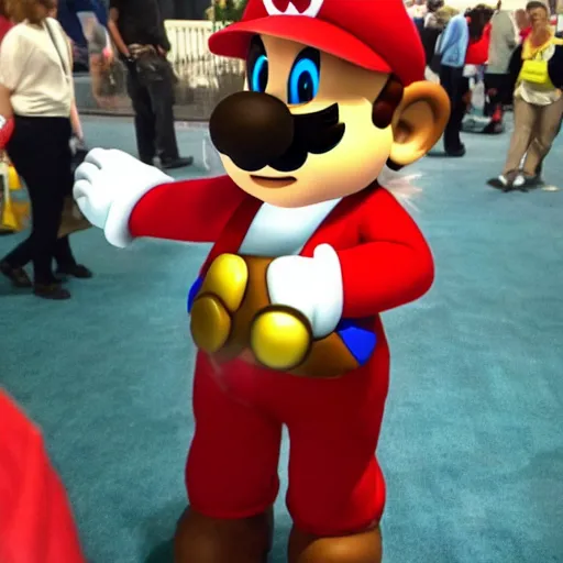 Image similar to super mario at a furry convention, very detailed