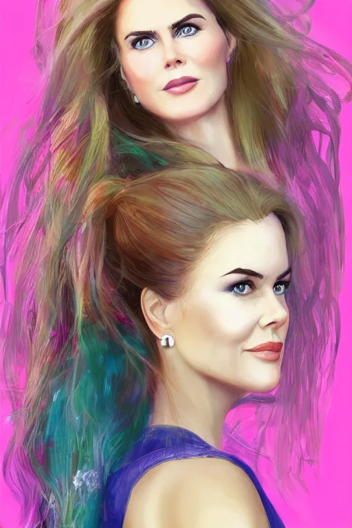 Prompt: mix of beautiful young maria shriver, mariel hemmingway, brooke shields, nicole kidman and elle macpherson as a mermaid, thin lips, hair tied up in a pony tail, darke blonde hair, colorful, artstation, cgsociety