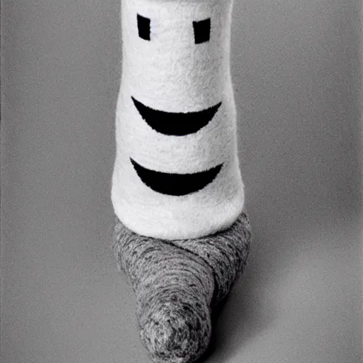 Prompt: portrait photo of a wool sock with giant eyes, face made from smiles and joy, extremely high details, realistic, by MC Escher and Rene Margitte and victor enrich