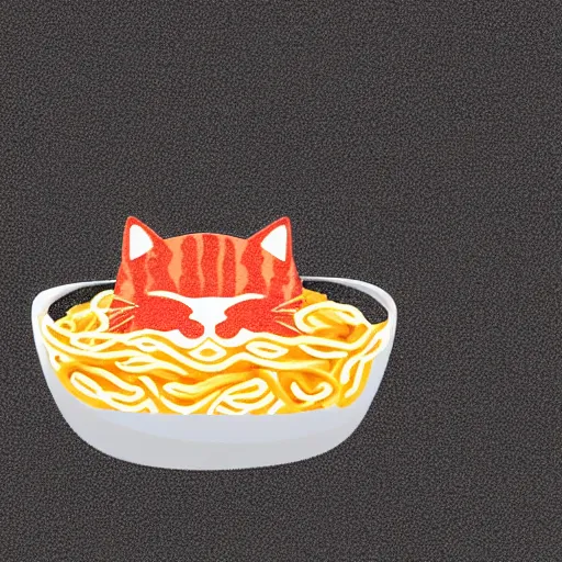 Image similar to logo of a cat eating a bowl of ramen noodles
