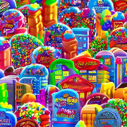 Prompt: a city made of candy, digital art